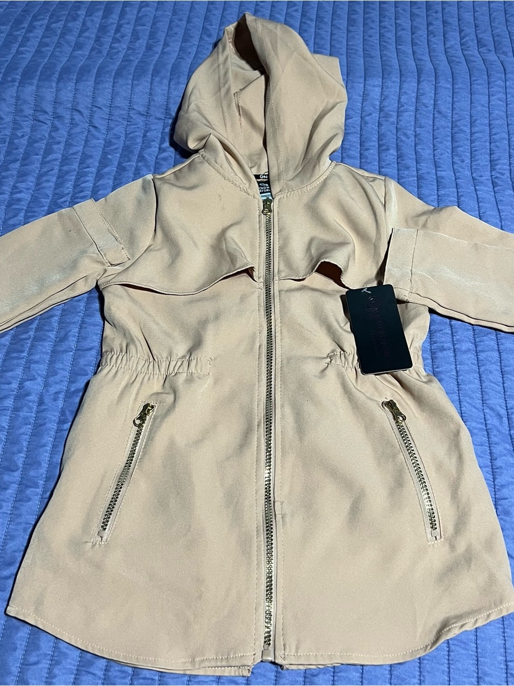 Gold nation Hooded Lightweight Utility Jacket in Beige
